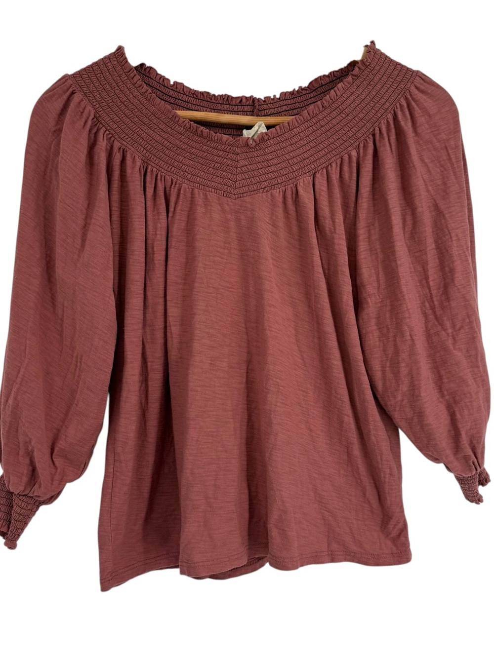 Nation LTD Long Puff Sleeve Top Shirt Rust size XS Smocking Pullover Feminine
